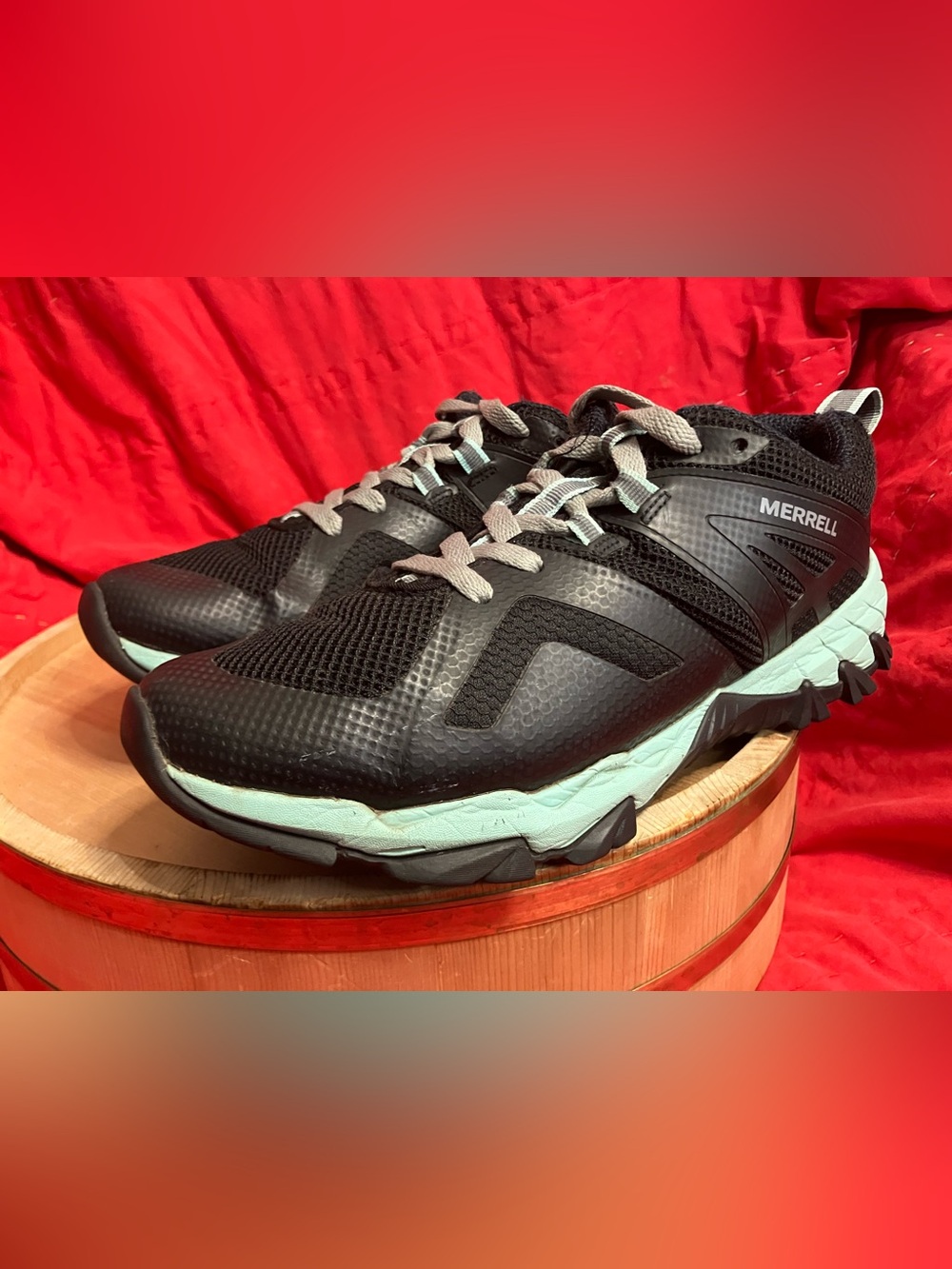 Merrell Shoes Womens Athletic Meru Hiking Outdoor Active Comfort Black Blue Sz 9